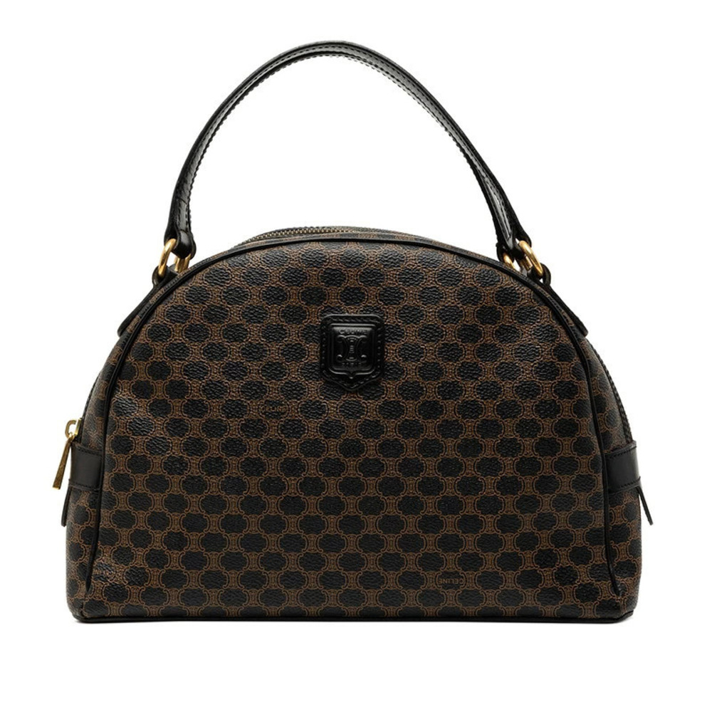 Celine Macadam Half Moon Handbag Brown Leather